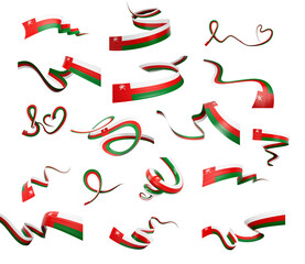 Set Of Different Style Of Oman Wavy Abstract Ribbon Flags 3d Illustration