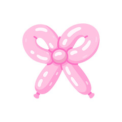 Realistic bow shaped balloon, cute toy. Twisted helium latex ballon. Inflated pink coquette bow. y2k decoration. Isolated flat vector illustration