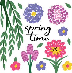 Flat illustrations spring flowers of different colors
