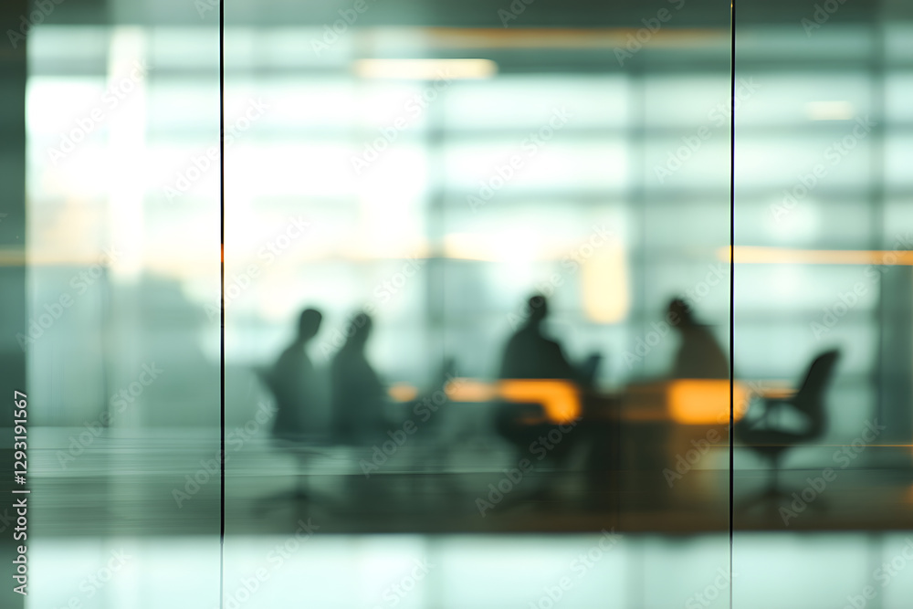 Wall mural abstract blur image of business people walking at modern hallway with bokeh for background usage