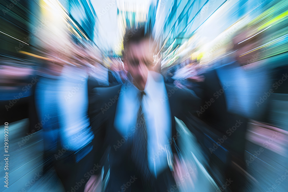 Wall mural abstract blur image of business people walking at modern hallway with bokeh for background usage