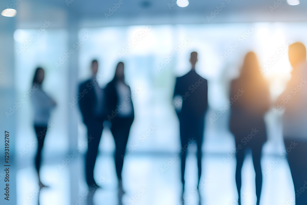 Wall mural abstract blur image of business people walking at modern hallway with bokeh for background usage