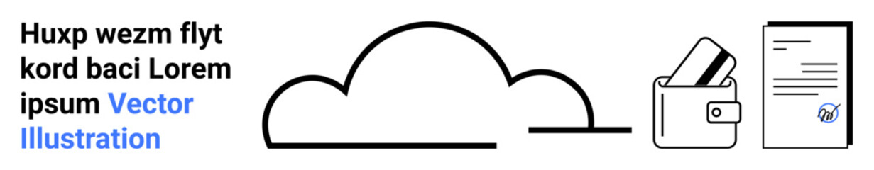 Cloud storage, document and wallet with card. Ideal for data storage, online security, digital transactions, financial management, cloud computing, data accessibility office tools. Landing page