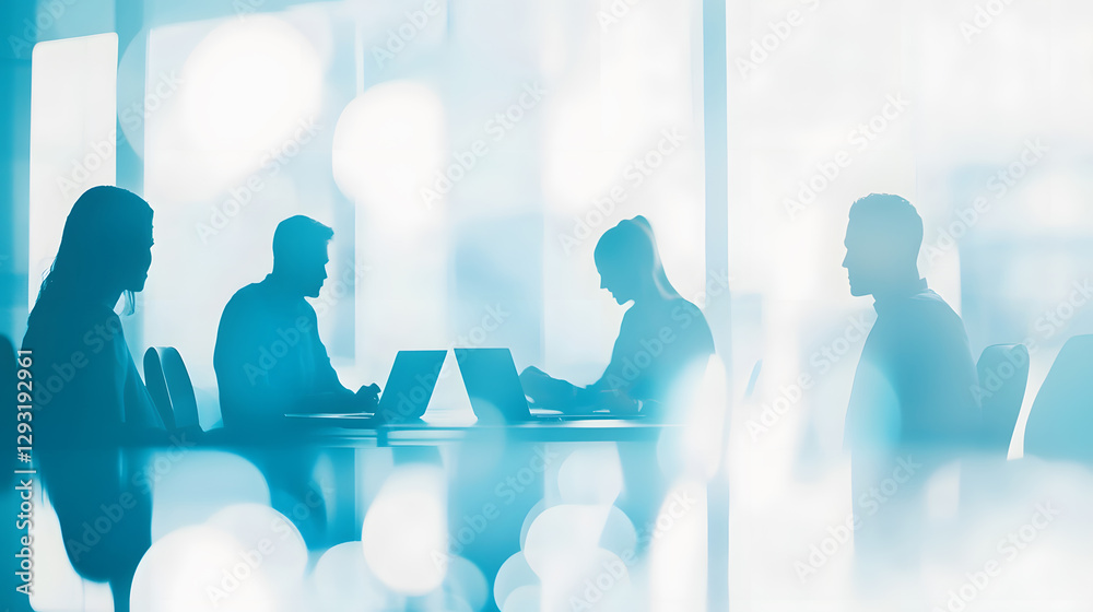 Wall mural abstract blur image of business people walking at modern hallway with bokeh for background usage