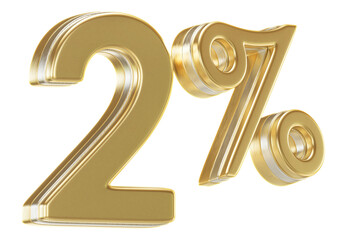 2 Percent Off Sale Sign Golden 3D Number Discount