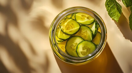 Various pickled vegetables placed in glass jars, reflecting the beauty of homemade food preservation and vibrant fermented food culture, soft watercolor illustration style