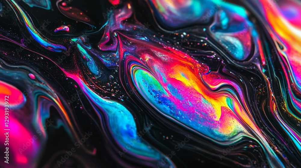 Poster colorful abstract liquid paint patterns with vibrant neon hues and swirling forms. modern art and cr