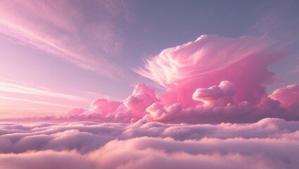 Serene pink clouds floating in a soft twilight sky creating a dreamy atmosphere over a blurred background of gentle hues.