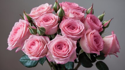 Elegant bouquet of fresh pink roses with buds showcasing their delicate beauty and vibrant colors for floral arrangements and gifts.