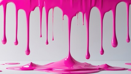 Vibrant Pink Paint Dripping Elegantly on a White Surface with Ample Copy Space for Creative Text and Design Integration