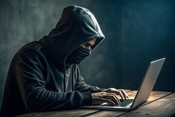 hacker stealing data from laptop