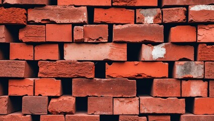 Obraz premium Red brick wall texture background with irregularities and variation in color, ideal for construction and architectural design themes.