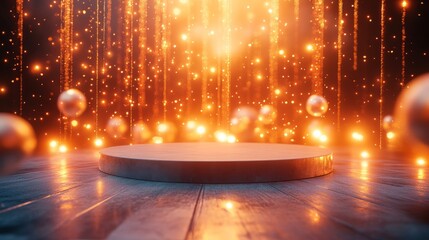 Circular podium surrounded by glowing orbs of light --ar 16:9 --stylize 250 --v 6.1 Job ID: 4aff078c-6fda-451f-add6-dad59f31ec91