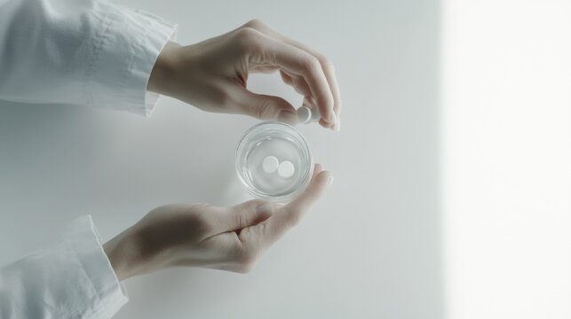 A person taking an obesity drug at a health clinic. Featuring medication adherence and wellness