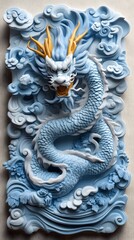 Sculpted Azure Dragon Amidst Clouds