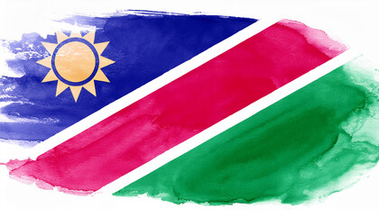 Watercolor painting of Namibia national flag. Independence day. Hand drawn art.
