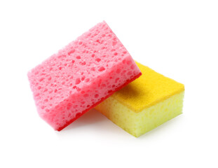 Colorful sponges isolated on white. Cleaning tools