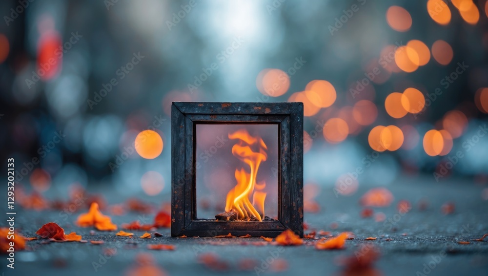 Poster abstract blurred background with frame displaying flames and vibrant colors ideal for articles on cr