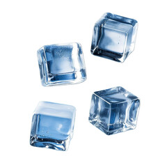 Obraz premium Four flying ice cubes refreshment flying ice cube PNG file transparent
