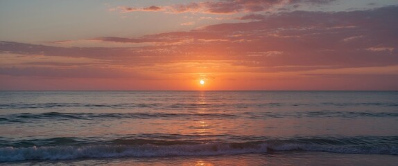 Fototapeta premium Stunning Sunset Over Tranquil Ocean Waves With Expansive Copy Space Ideal For Captions Or Text Insertions