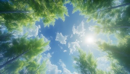 Obraz premium Forest Canopy Sunlight Upward View