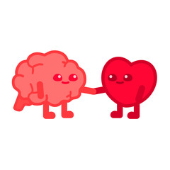 Brain and Heart Peace Symbolizing Balance of Emotions and Logic Cartoon Character Illustration Vector