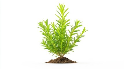 Fototapeta premium Fresh Green Rosemary Plant With Soil Isolated on White Background