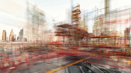 Obraz premium Cityscape construction, urban development, blurred background, futuristic design, architectural visualization