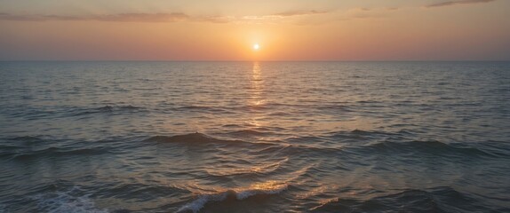 Fototapeta premium Serene Sunrise Over Calm Sea With Reflections And Space For Text In Seascape Background