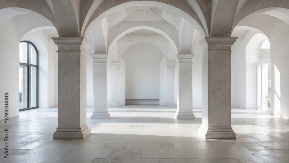 Wall mural spacious minimalistic interior with arched columns and natural light creating a serene atmosphere fo