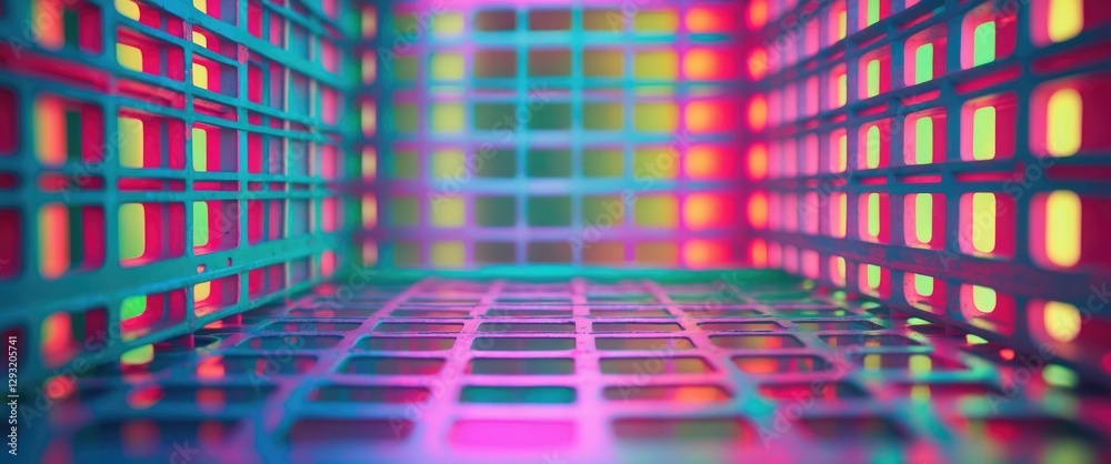 Poster colorful perforated grating with abstract blurred background creating a vibrant and dynamic visual t