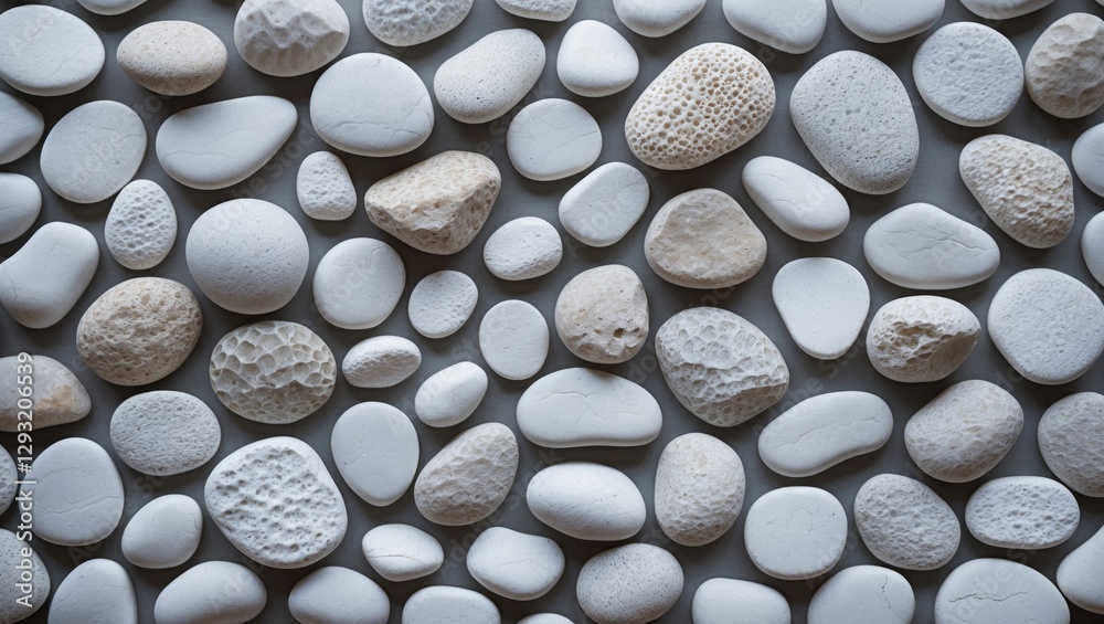 Poster textured white pebbles background in various shapes and sizes for use in design and decor projects. 