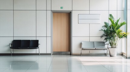 Fototapeta premium Executive departures with a closed office door with a sign. Featuring career transition and leadership change
