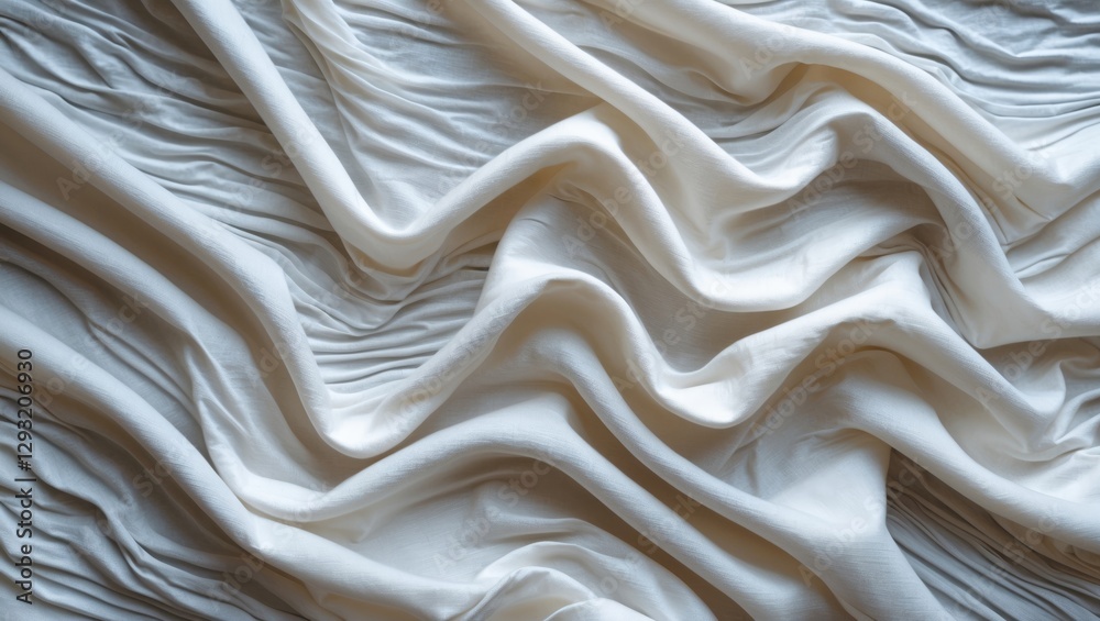 Poster textured white fabric background with gentle waves and folds creating an elegant and soft visual eff