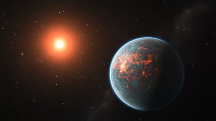 Fototapeta premium Earth-like exoplanet with glowing atmosphere, symbolizing the search for habitable worlds beyond our solar system.