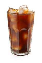 Refreshing iced coffee in glass isolated on white