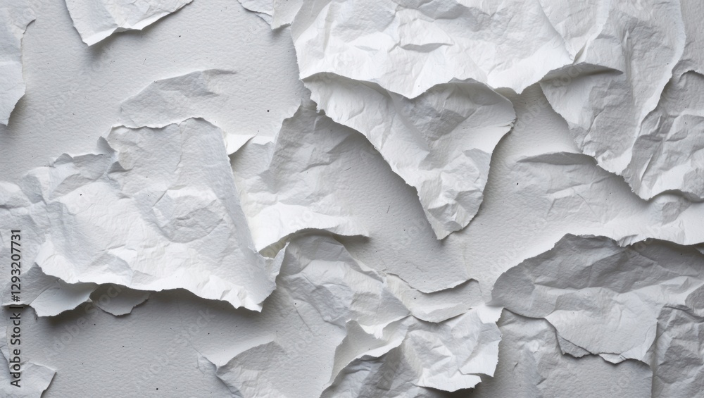 Wall mural crumpled white paper texture background creating a rough, artistic surface for design and creative p