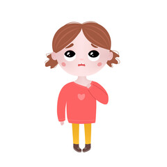 Sad anxious depressed girl. Illustration of sad child, helpless, bullied. Flat graphic vector illustration isolated on white background