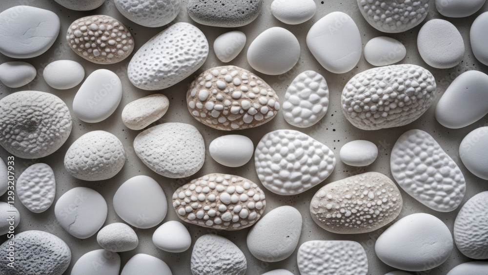 Poster smooth white pebbles arranged in an abstract pattern providing a serene and textured background perf