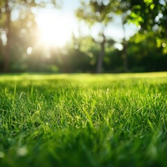 Naklejka premium Sunny park grass close-up