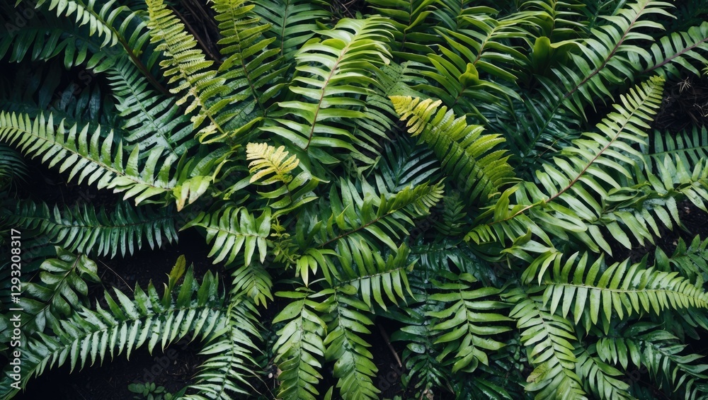 Poster lush green fern leaves creating a vibrant natural texture with blank space for adding text or design