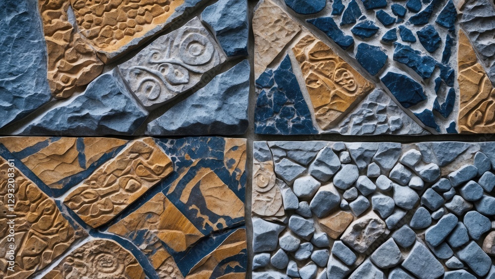 Poster textured stone surface with intricate patterns in varying colors creating an artistic background for