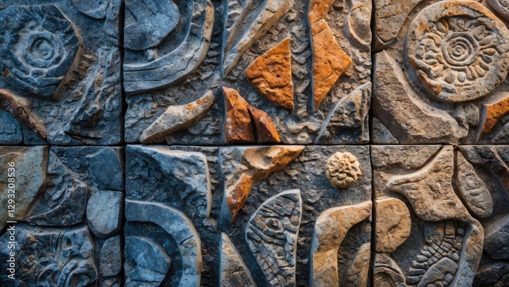 Poster textured stone surface with intricate patterns and natural colors for decorative backgrounds or arch