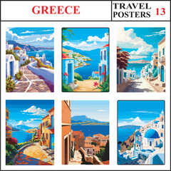 Greece Santorini Kea Mykonos Travel Poster Wall Art Print Collection Set Part 13