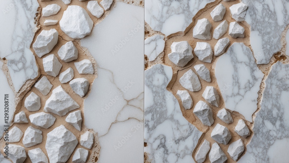 Poster natural white marble surface with embedded stones creating a unique textural pattern ideal for inter
