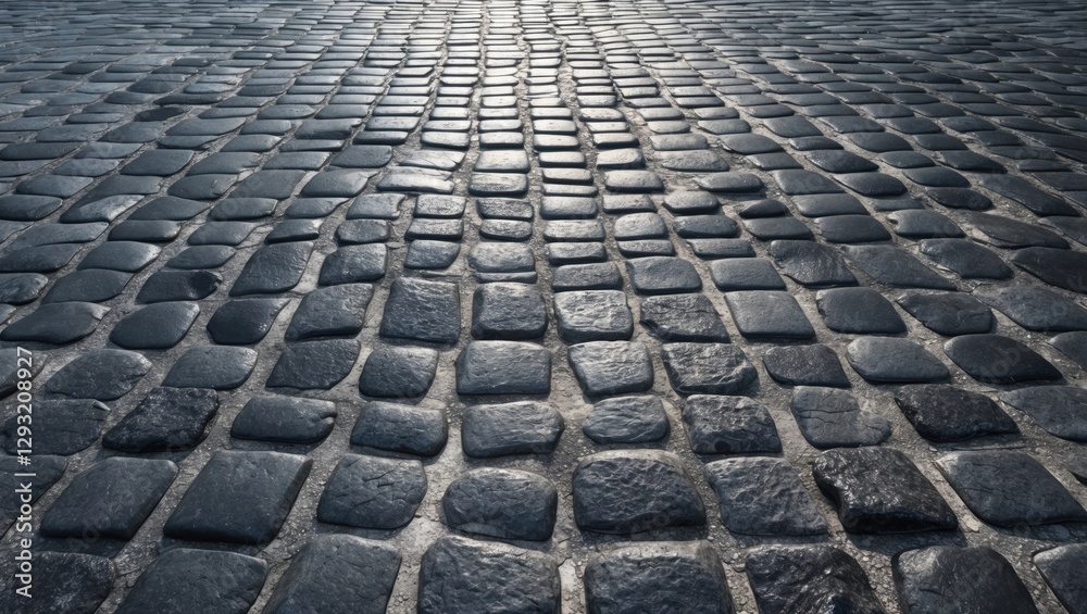 Poster dark gray cobblestone pavement surface with a perspective view showcasing texture and pattern under 