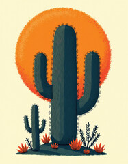 Abstract Cactus Illustration with Warm Tones 