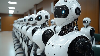 Fototapeta premium AI Robots Assisting Students in Classroom