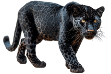 Black Leopard Isolated on Transparent Background