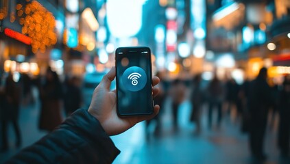 Fototapeta premium Connecting to Public Wi-Fi: A Guide to Staying Safe Online in Public Spaces, Ensuring Secure Network Access for Travelers